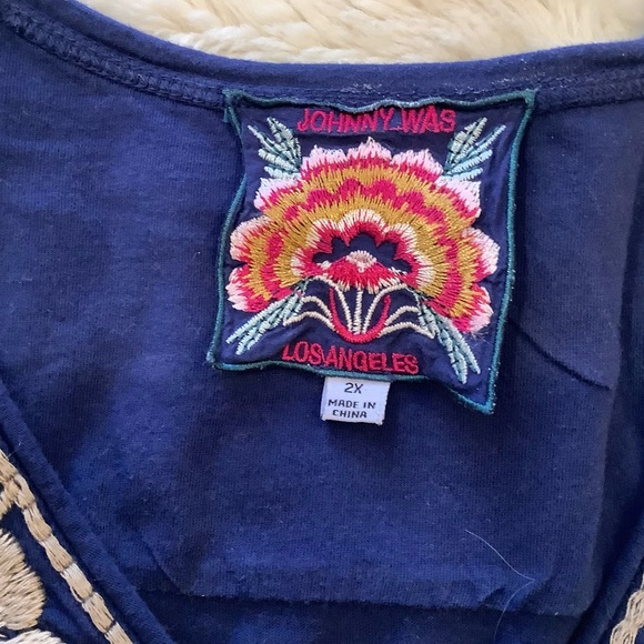 Johnny Was Embroidered Navy Tunic With Three Quarter Length Sleeves, Size 2X. - Picture 2 of 14